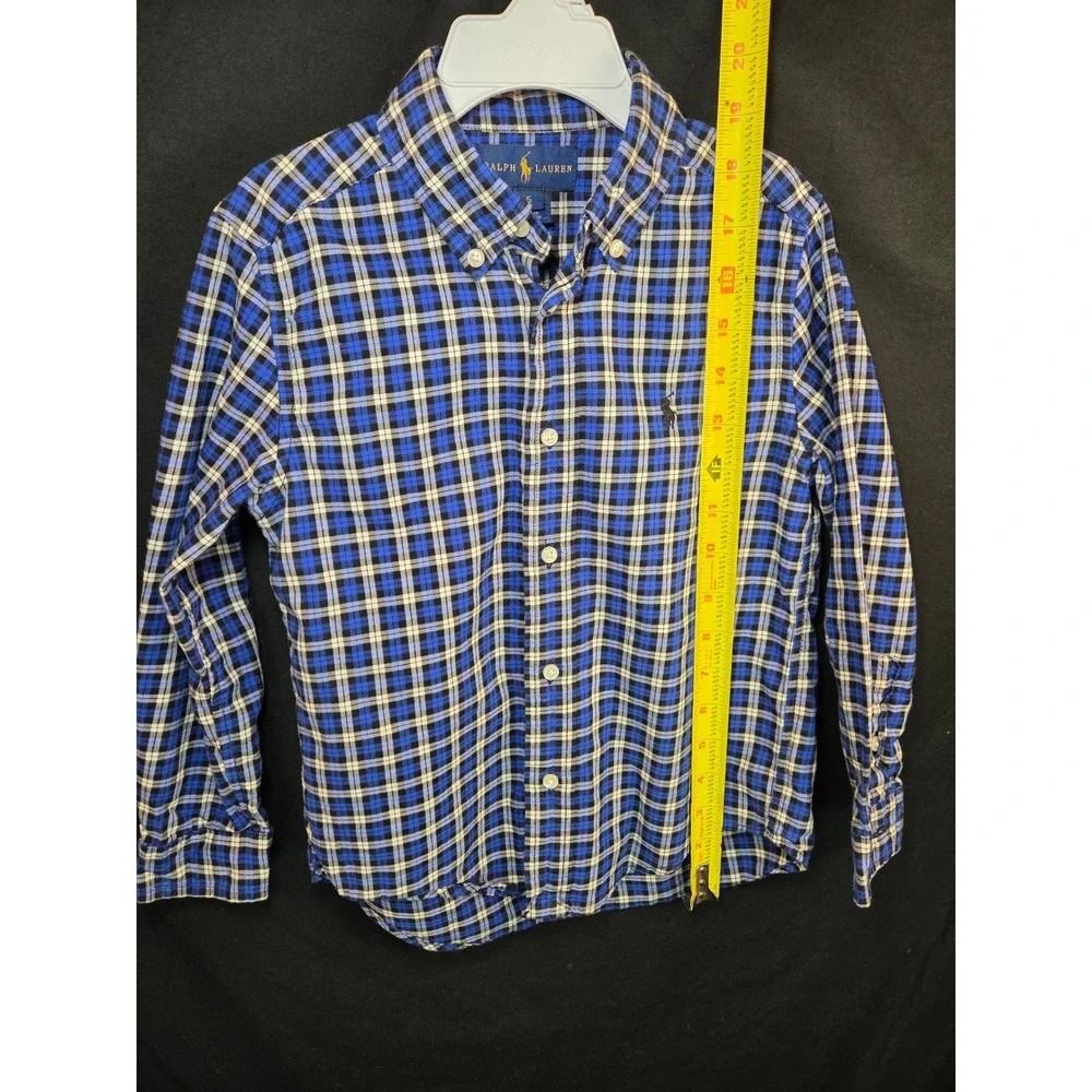Ralph Lauren‎ Kids Blue Madras Plaid Button Down Shirt Long Sleeve Size 5